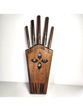 Wooden Wall Mounted Knife Holder with Knives Mid Century Imperial Vintage 60s